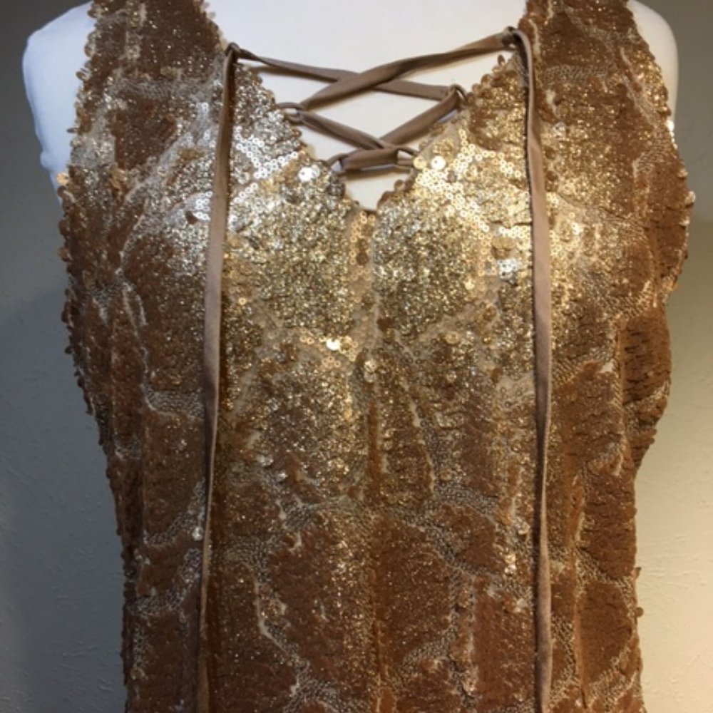Bini Gold Sequined Dress Large